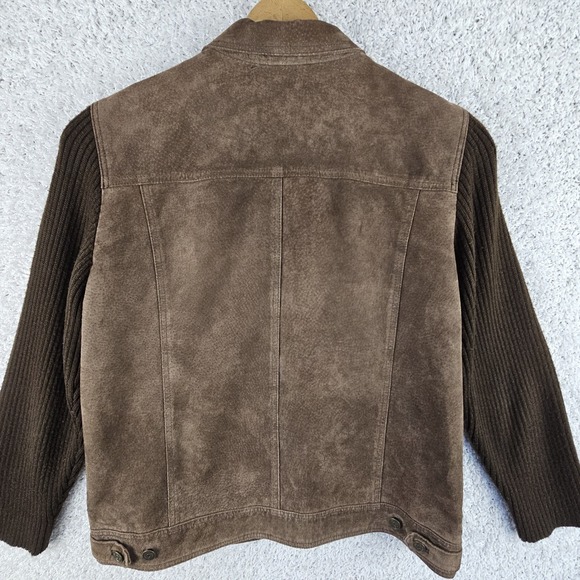 Relativity Leather Suede Button Up Jacket W/ Knit Sleeves Women's XL Chocolate - Picture 11 of 13